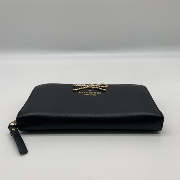 Kate Spade Black Leather Braided Ribbon Long Zip Around Wallet - Picture 5 of 11